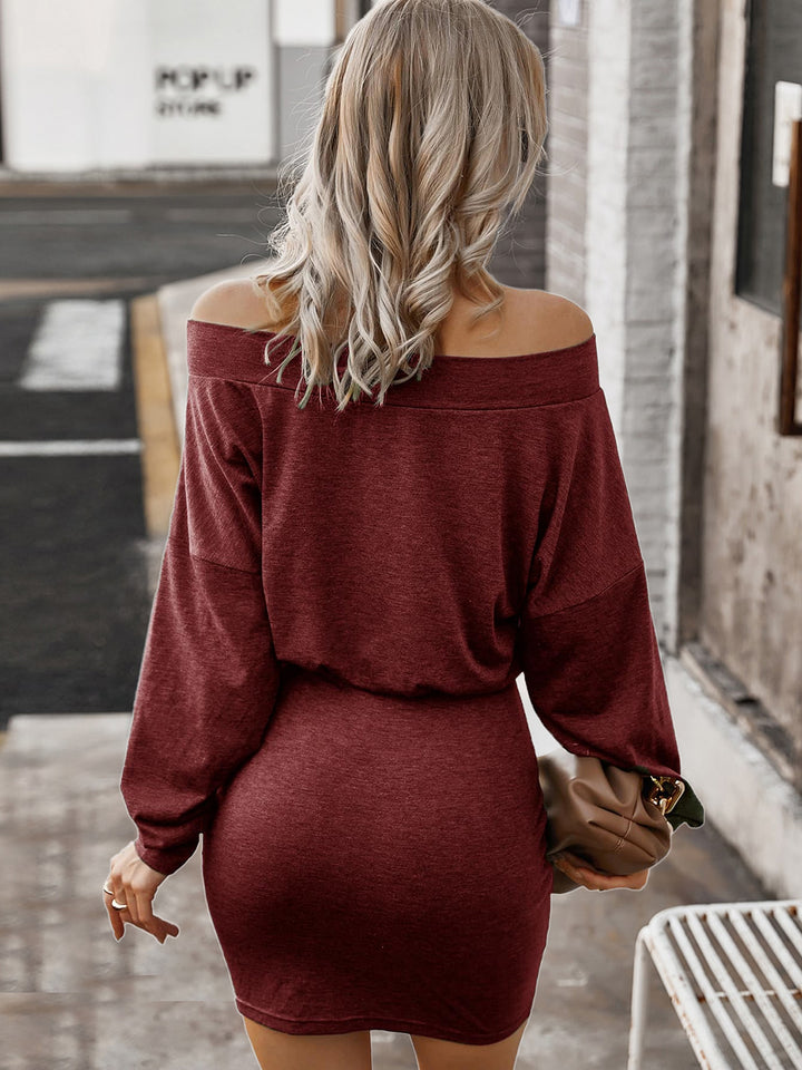 Off-Shoulder Long Sleeve Mini Dress | Trendsi