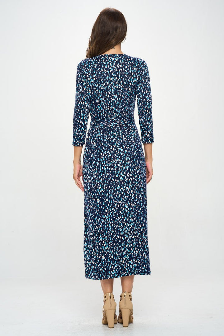 RENEE C Printed Tie Front Surplice Midi Dress | Trendsi