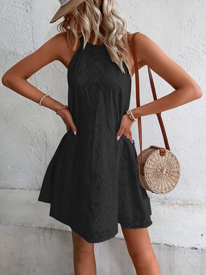 Eyelet Grecian Neck Mini Dress | Trendsi