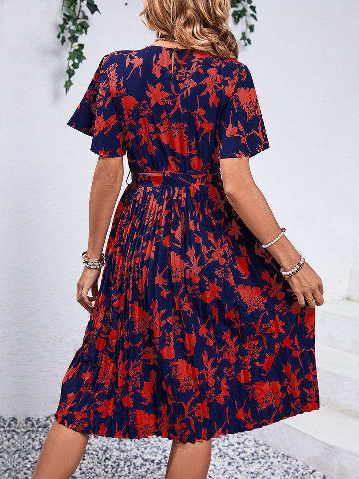 Printed Round Neck Short Sleeve Dress | Trendsi