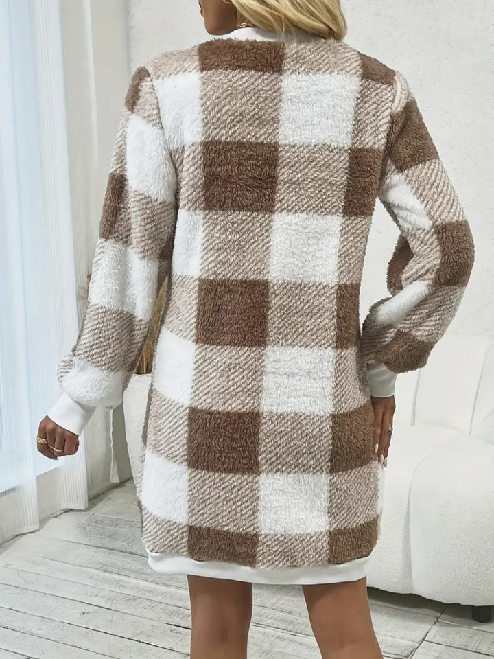 Plaid V-Neck Long Sleeve Dress | Trendsi