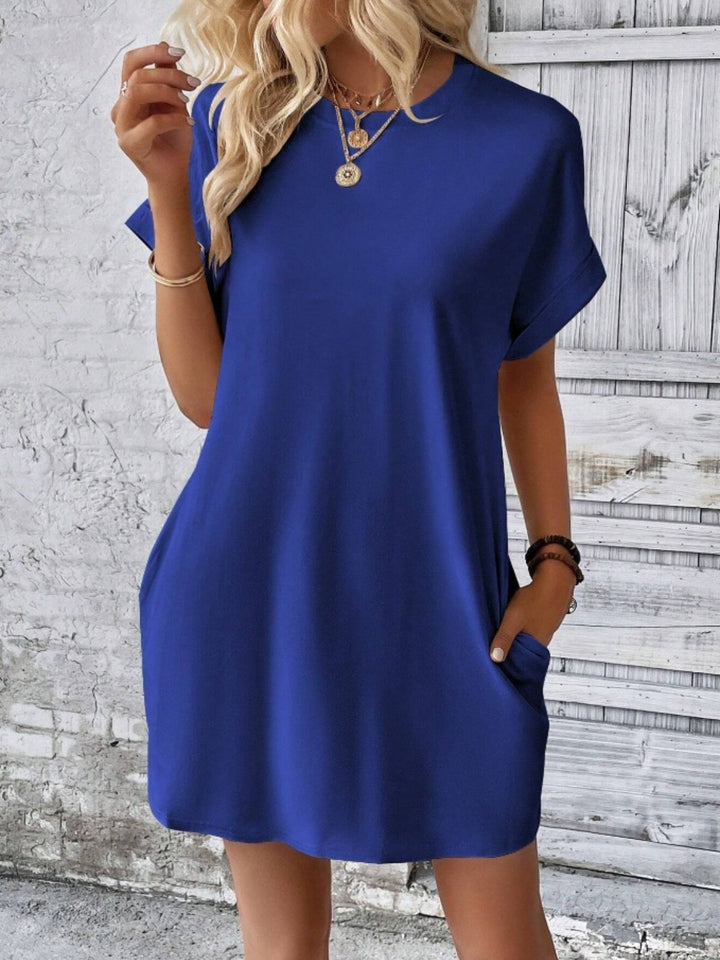 Pocketed Round Neck Short Sleeve Dress | Trendsi