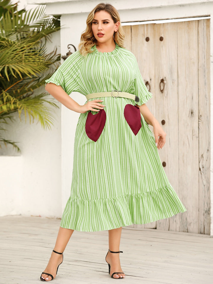 Plus Size Frill Heart Striped Half Sleeve Dress | Trendsi