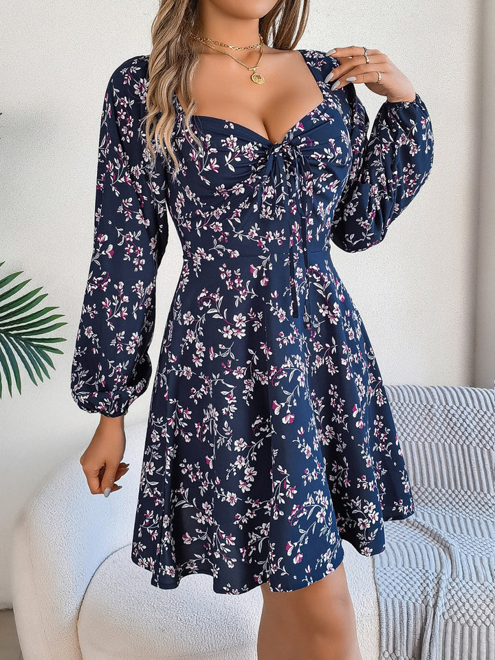 Printed Sweetheart Neck Balloon Sleeve Mini Dress | Trendsi