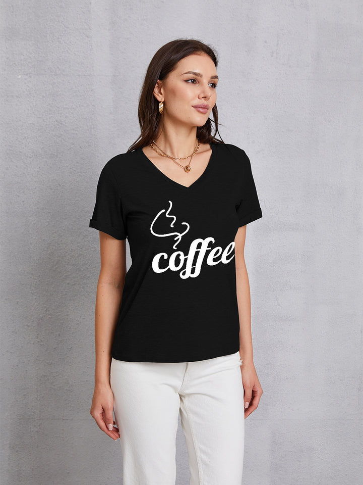 COFFEE V-Neck Short Sleeve T-Shirt | Trendsi