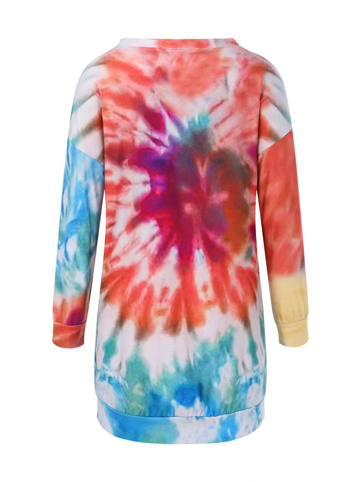 Full Size Tie-Dye Round Neck Long Sleeve Dress | Trendsi