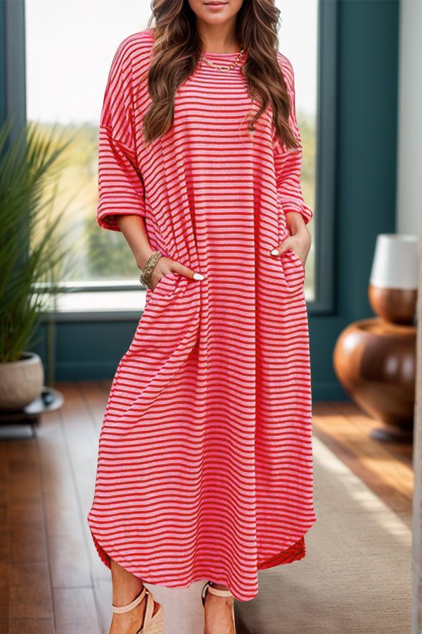 Pocketed Striped Half Sleeve Tee Dress | Trendsi