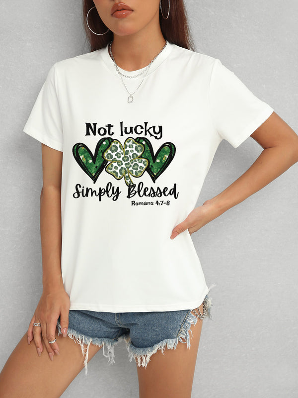 Lucky Clover Round Neck Short Sleeve T-Shirt | Trendsi