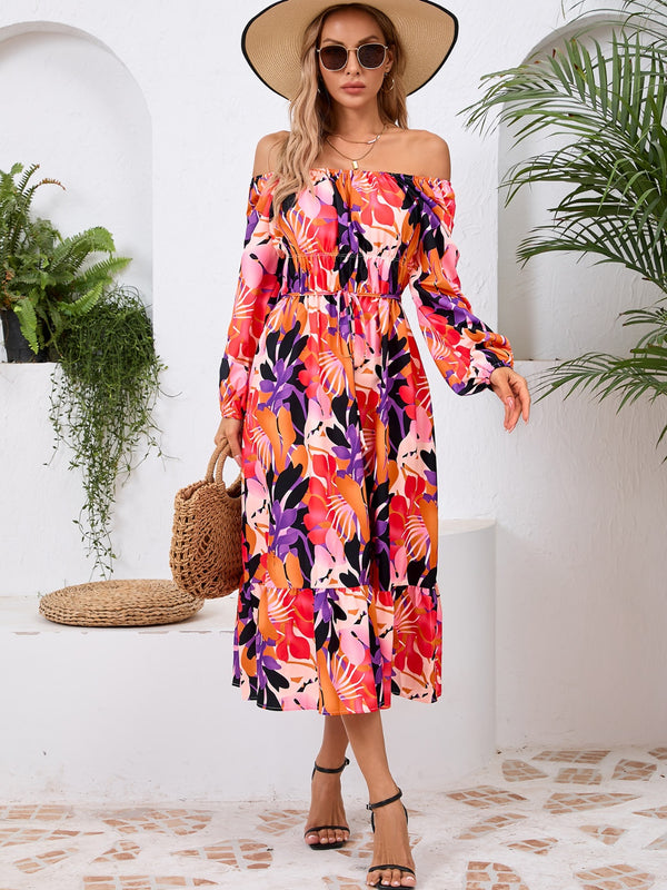 Printed Long Sleeve Midi Dress | Trendsi