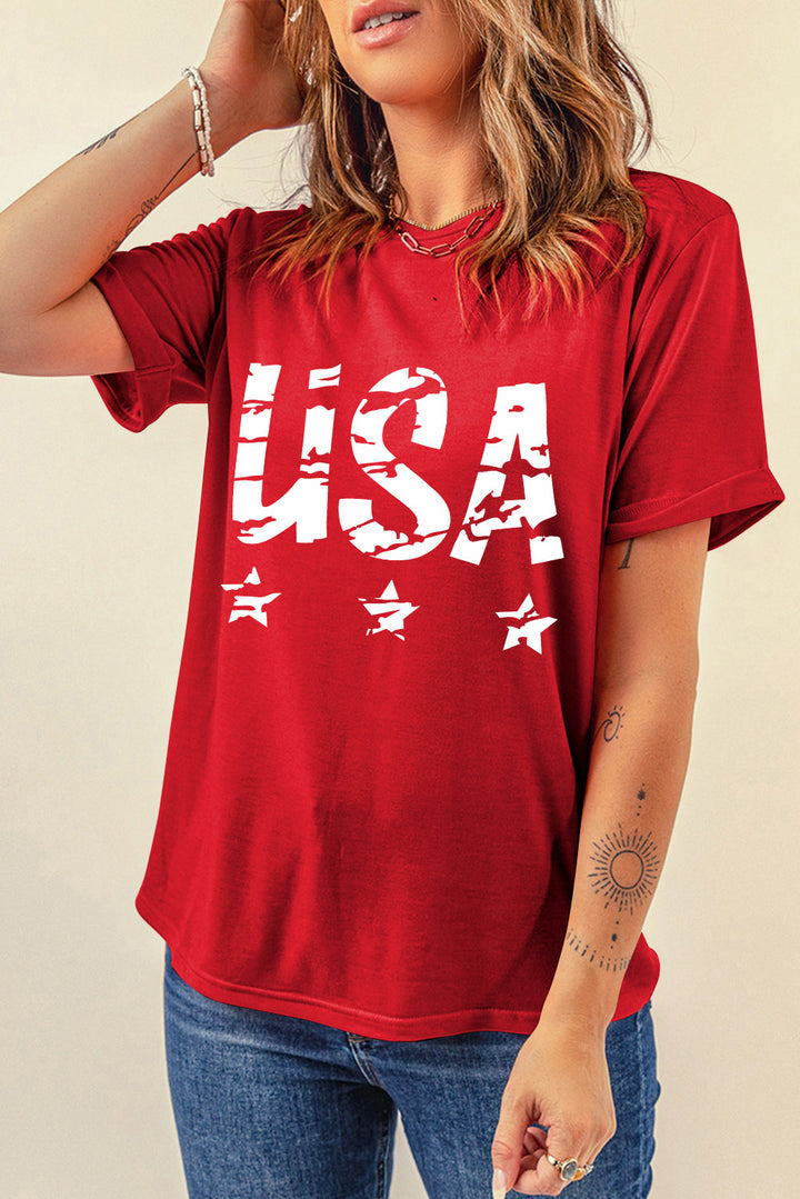 USA Round Neck Short Sleeve T-Shirt | Trendsi