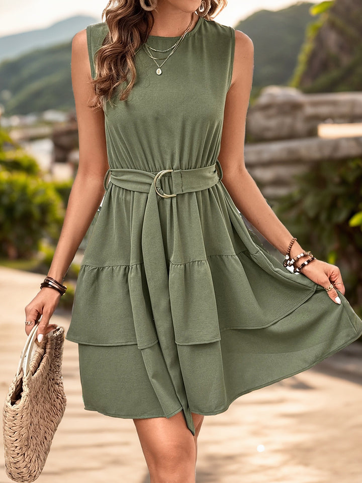 Layered Round Neck Sleeveless Mini Dress | Trendsi