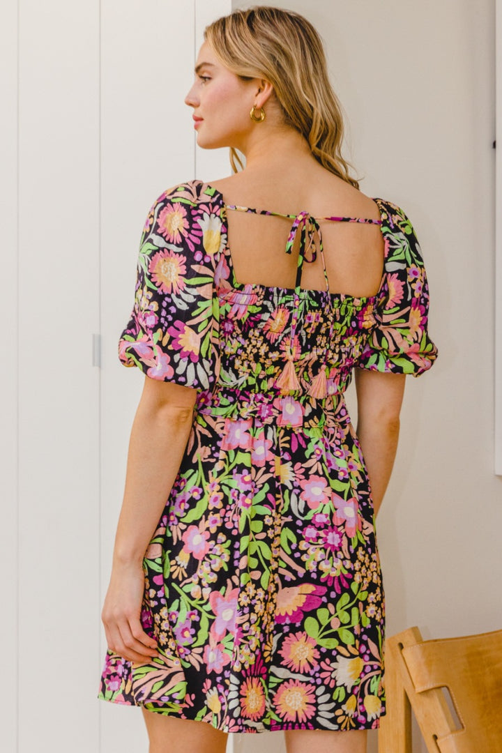 ODDI Full Size Floral Tie-Back Mini Dress | Trendsi