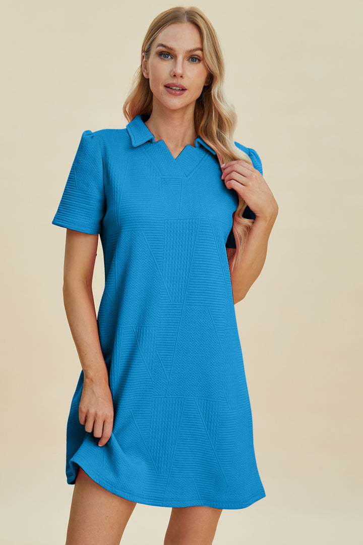 Double Take Full Size Texture Short Sleeve Dress | Trendsi