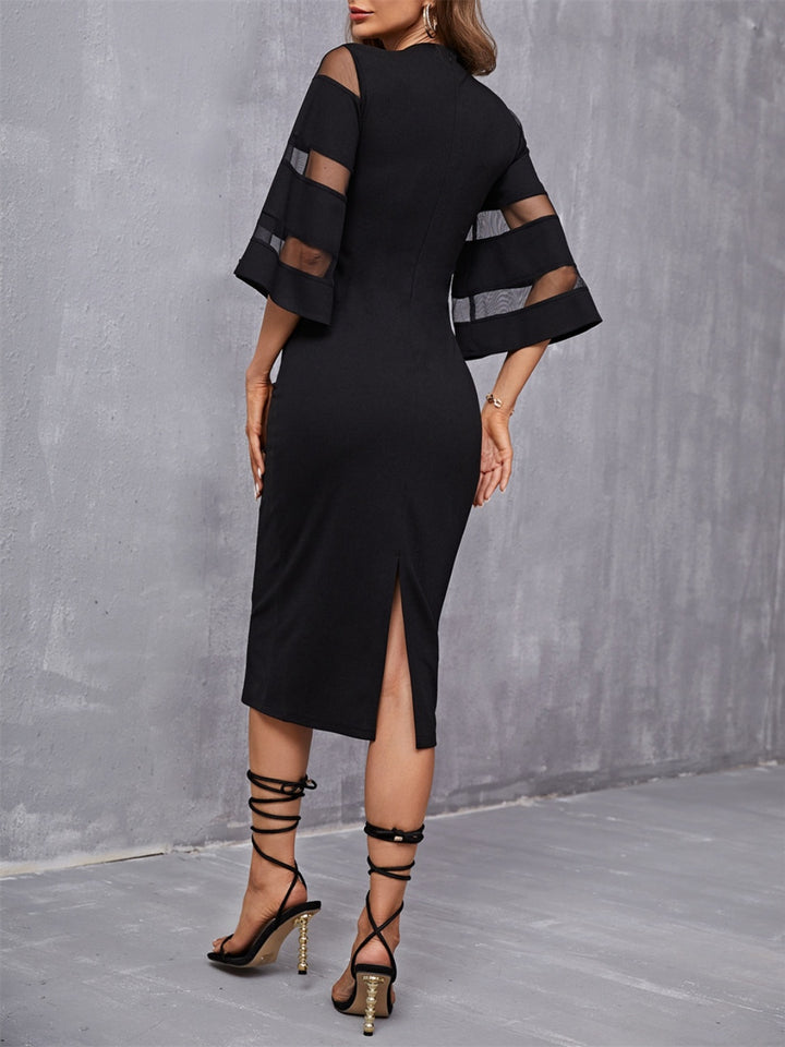 Slit Round Neck Three-Quarter Sleeve Dress | Trendsi