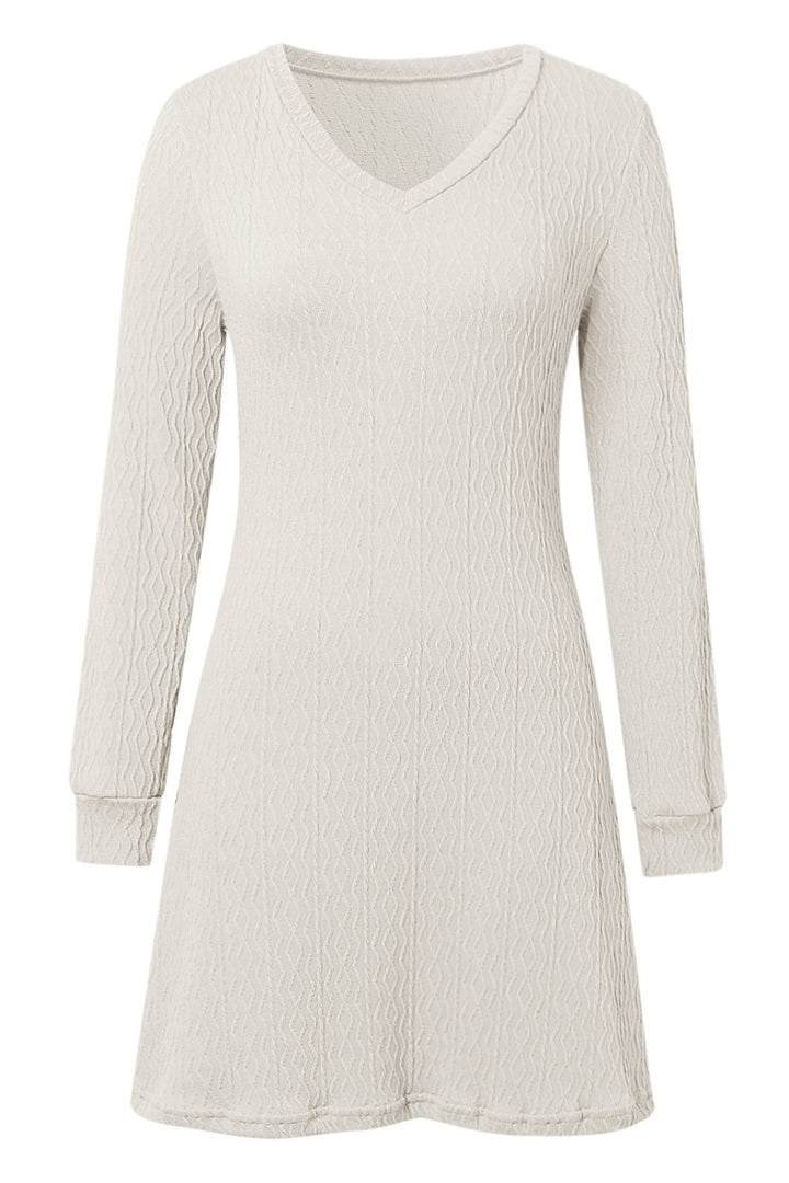 Texture V-Neck Long Sleeve Dress | Trendsi