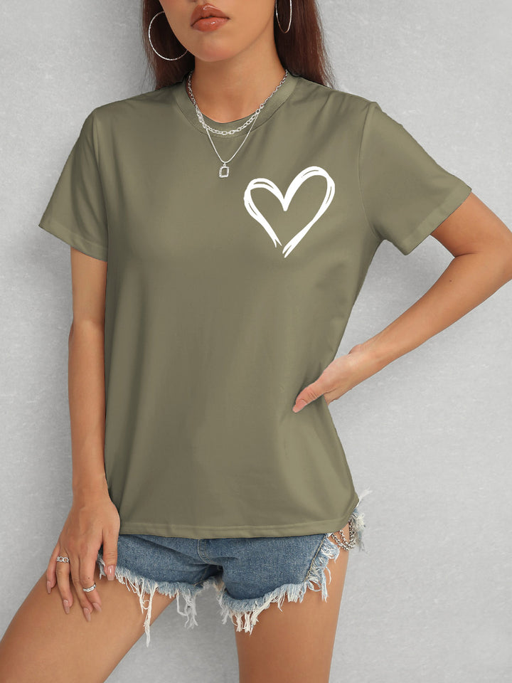 Heart Round Neck Short Sleeve T-Shirt | Trendsi