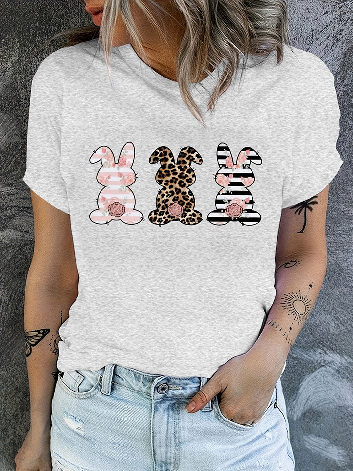 Rabbit Graphic Round Neck Short Sleeve T-Shirt | Trendsi