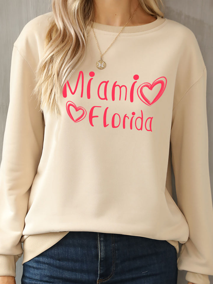 MIAMI FLORIDA Round Neck Dropped Shoulder Sweatshirt | Trendsi