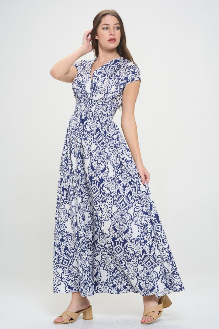 RENEE C Printed Smocked Waist Maxi Dress | Trendsi