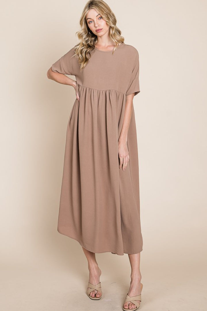 BOMBOM Round Neck Ruched Midi Dress | Trendsi