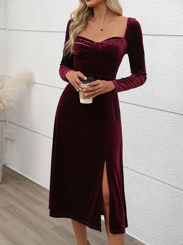 Perfee Sweetheart Neck Long Sleeve Midi Dress | Trendsi