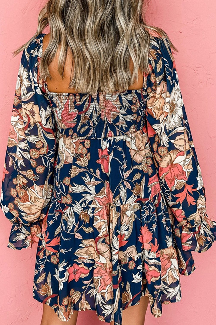 Plus Size Smocked Printed Long Sleeve Dress | Trendsi