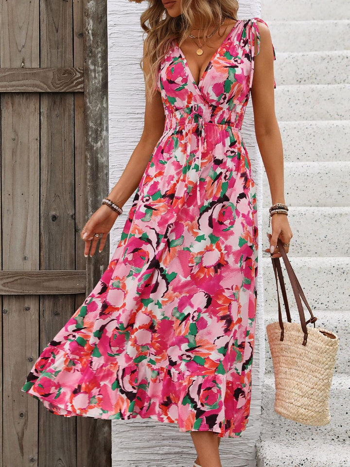 Ruffled Smocked Printed Sleeveless Dress | Trendsi