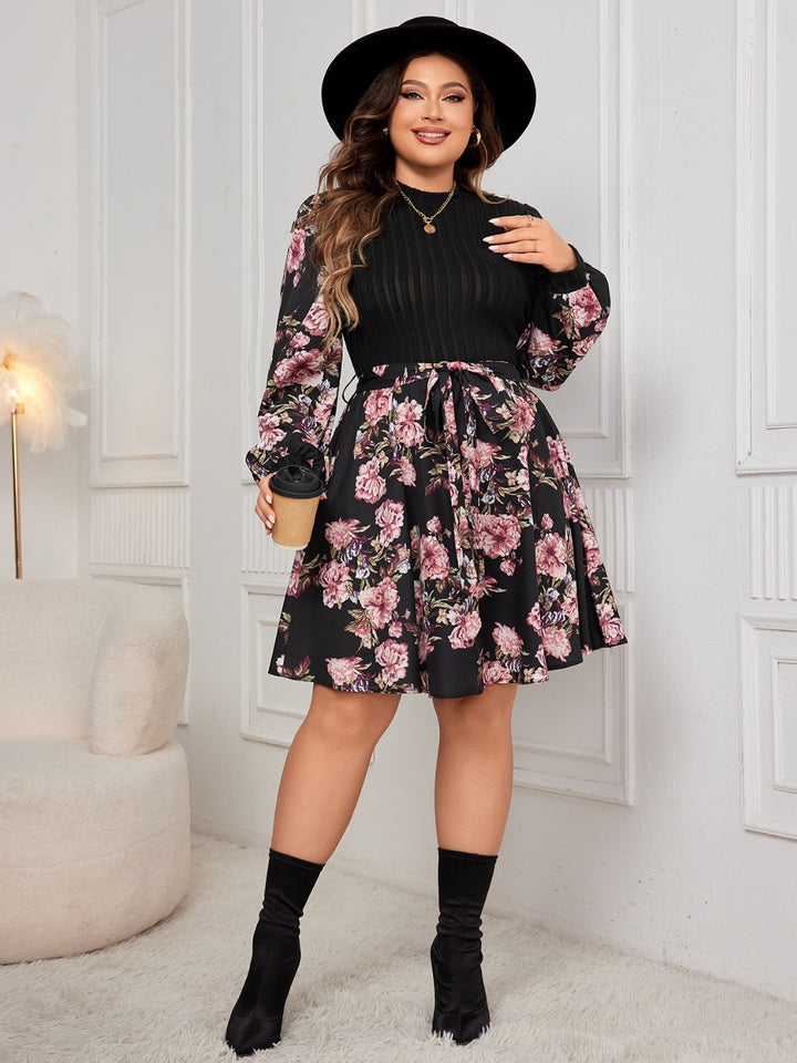 Plus Size Tied Printed Long Sleeve Dress | Trendsi