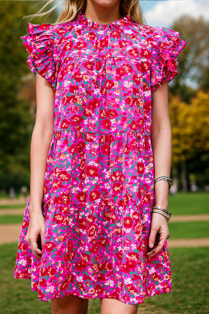 Ruffled Printed Cap Sleeve Mini Dress | Trendsi