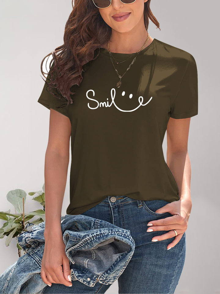 SMILE Round Neck Short Sleeve T-Shirt | Trendsi