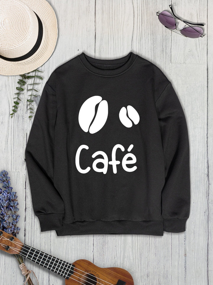 CAFE Round Neck Dropped Shoulder Sweatshirt | Trendsi