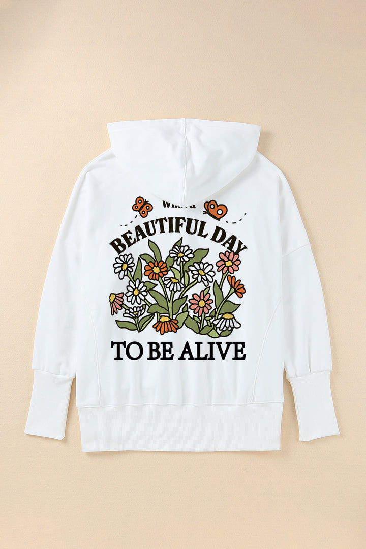 BEAUTIFUL DAY TO BE ALIVE Half Snap Hoodie | Trendsi