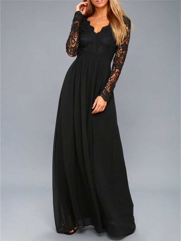 Lace Detail Backless Long Sleeve Maxi Dress | Trendsi