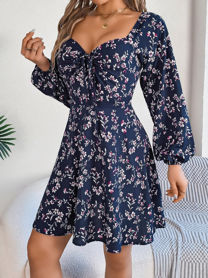 Printed Sweetheart Neck Balloon Sleeve Mini Dress | Trendsi