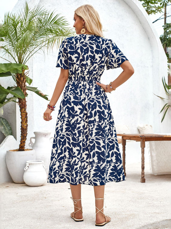 Printed Surplice Short Sleeve Midi Dress | Trendsi