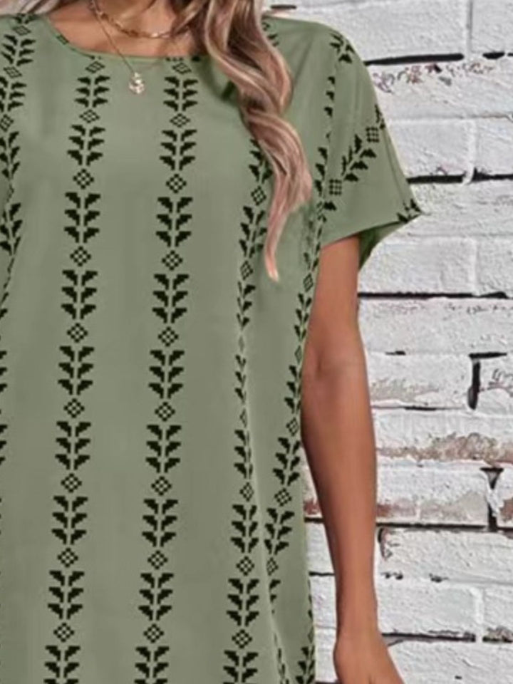 Printed Round Neck Short Sleeve Dress | Trendsi