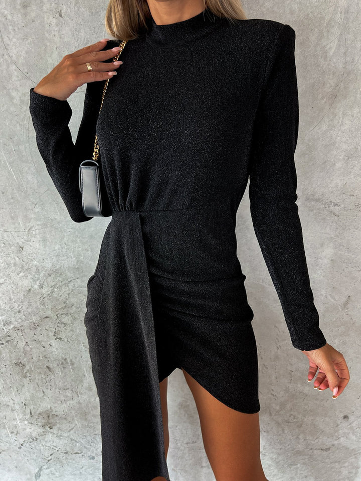 Heathered Mock Neck Long Sleeve Mini Dress | Trendsi