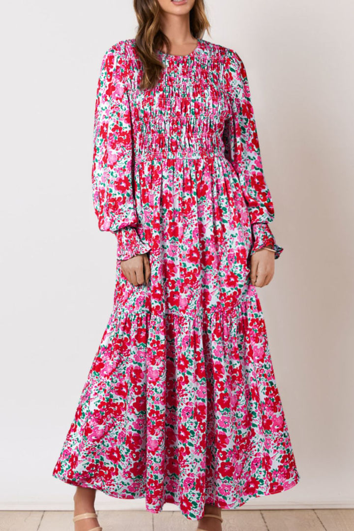 Printed Round Neck Lantern Sleeve Maxi Dress | Trendsi