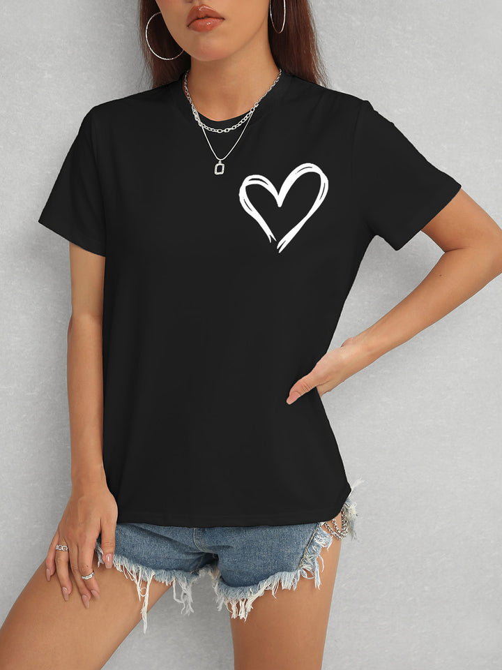 Heart Round Neck Short Sleeve T-Shirt | Trendsi