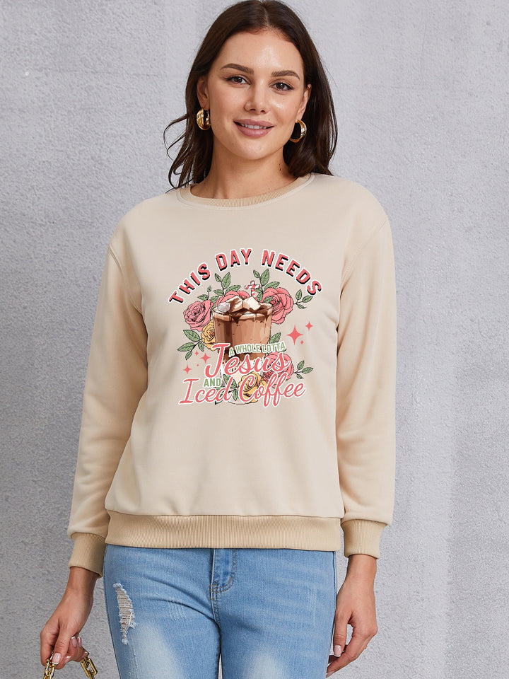 Letter Graphic Round Neck Sweatshirt | Trendsi