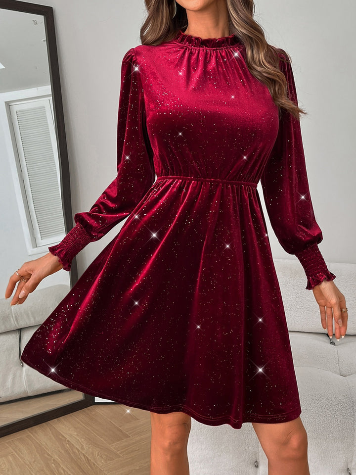 Glitter Mock Neck Long Sleeve Mini Dress | Trendsi