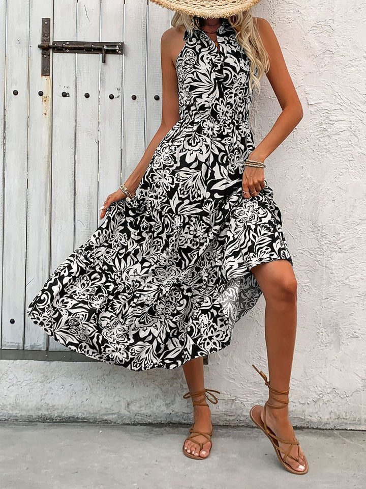 Backless Smocked Printed Sleeveless Midi Dress | Trendsi