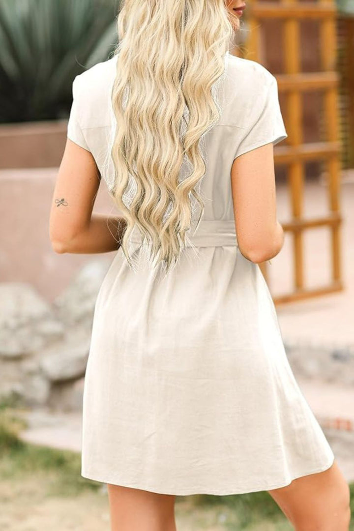 Tied Button Up Short Sleeve Dress | Trendsi