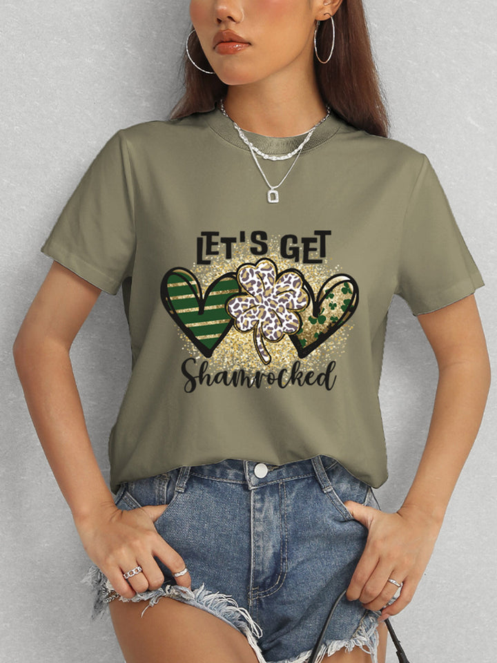 Lucky Clover Round Neck Short Sleeve T-Shirt | Trendsi