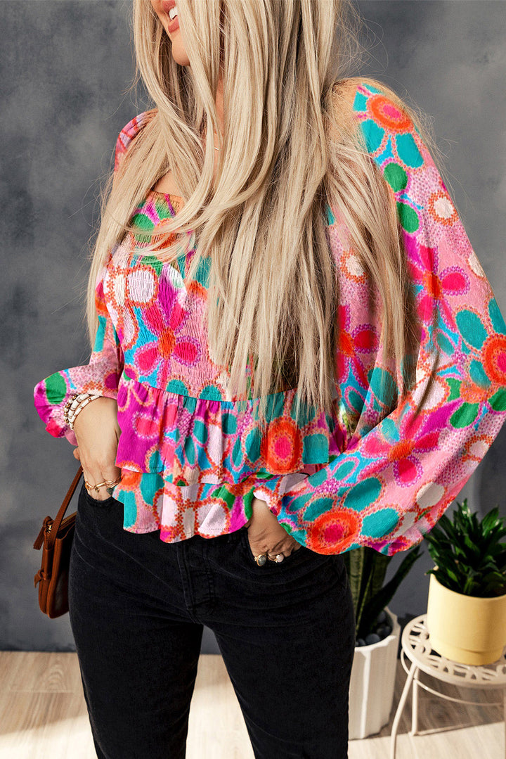 Floral Smocked Ruffled Balloon Sleeve Blouse | Trendsi