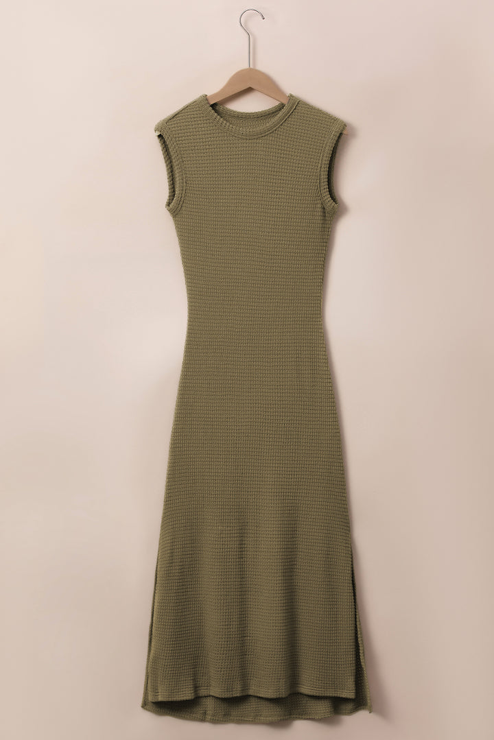 Waffle-Knit Slit Sleeveless Maxi Dress | Trendsi