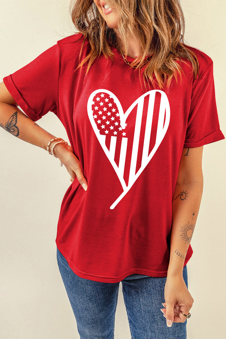 Heart Round Neck Short Sleeve T-Shirt | Trendsi