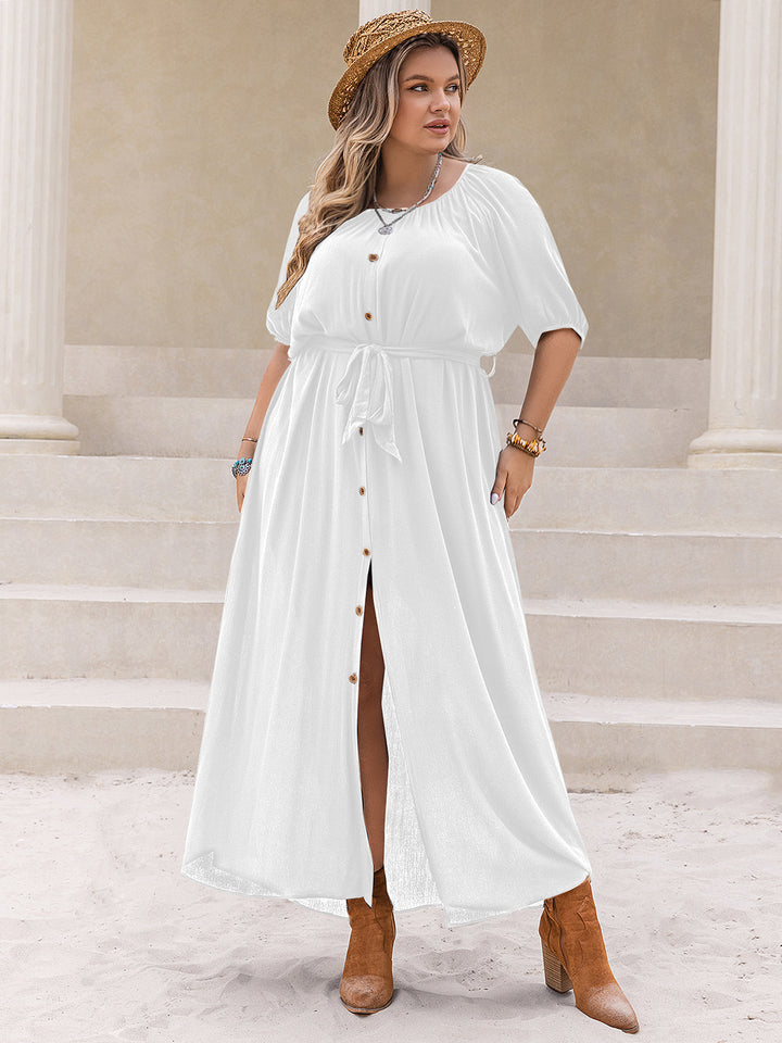 Plus Size Round Neck Half Sleeve Dress | Trendsi