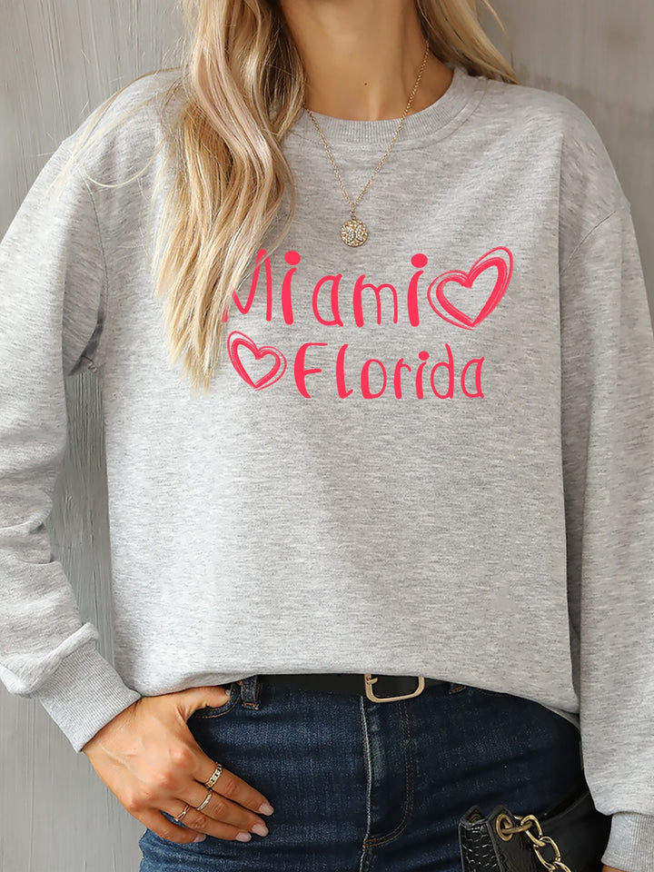 MIAMI FLORIDA Round Neck Dropped Shoulder Sweatshirt | Trendsi