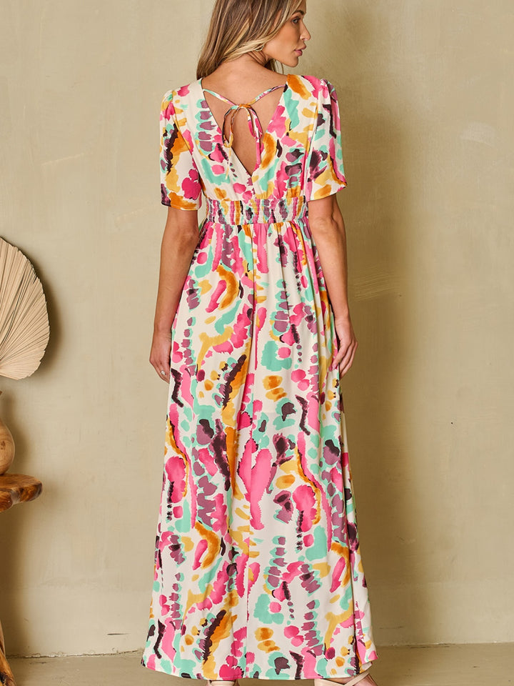 Slit Printed Surplice Short Sleeve Maxi Dress | Trendsi